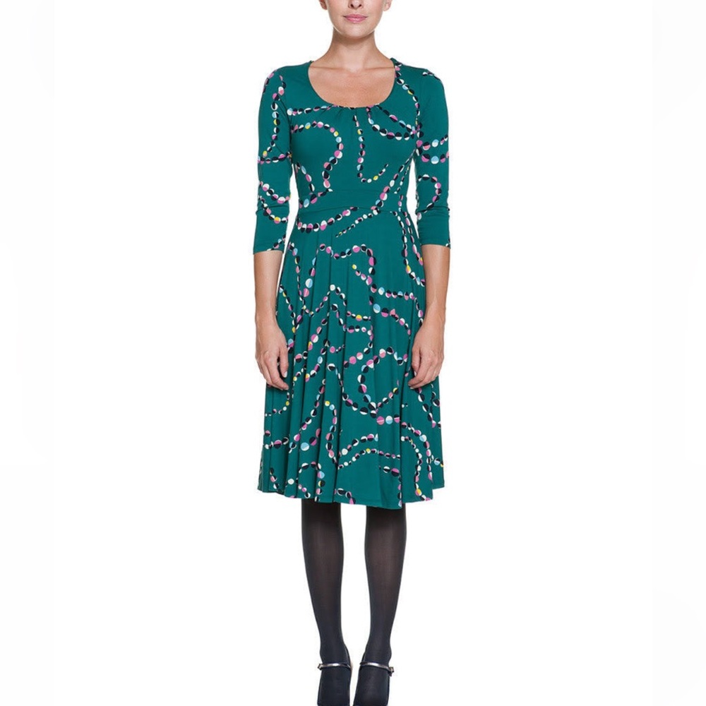 Boden Highgate Green Multicolored Dot Bead Chain Print Dress Size US 4